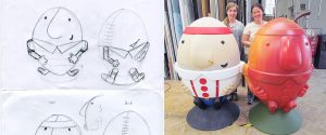 Scrumpty branded character design full size sketches