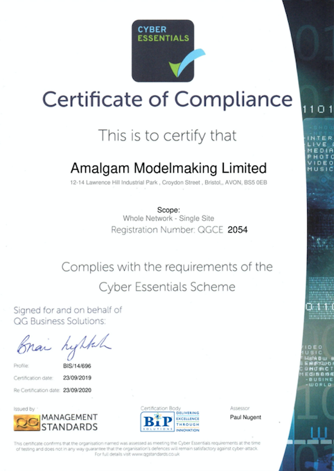 Amalgam Cyber Essentials Certificate 2019 Image - Model Makers Bristol ...